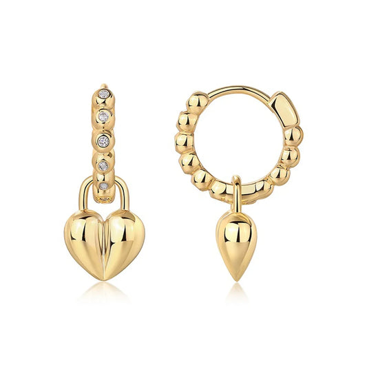 JIUZUAN 18K Gold Plated Heart Drop Moissanite Earrings