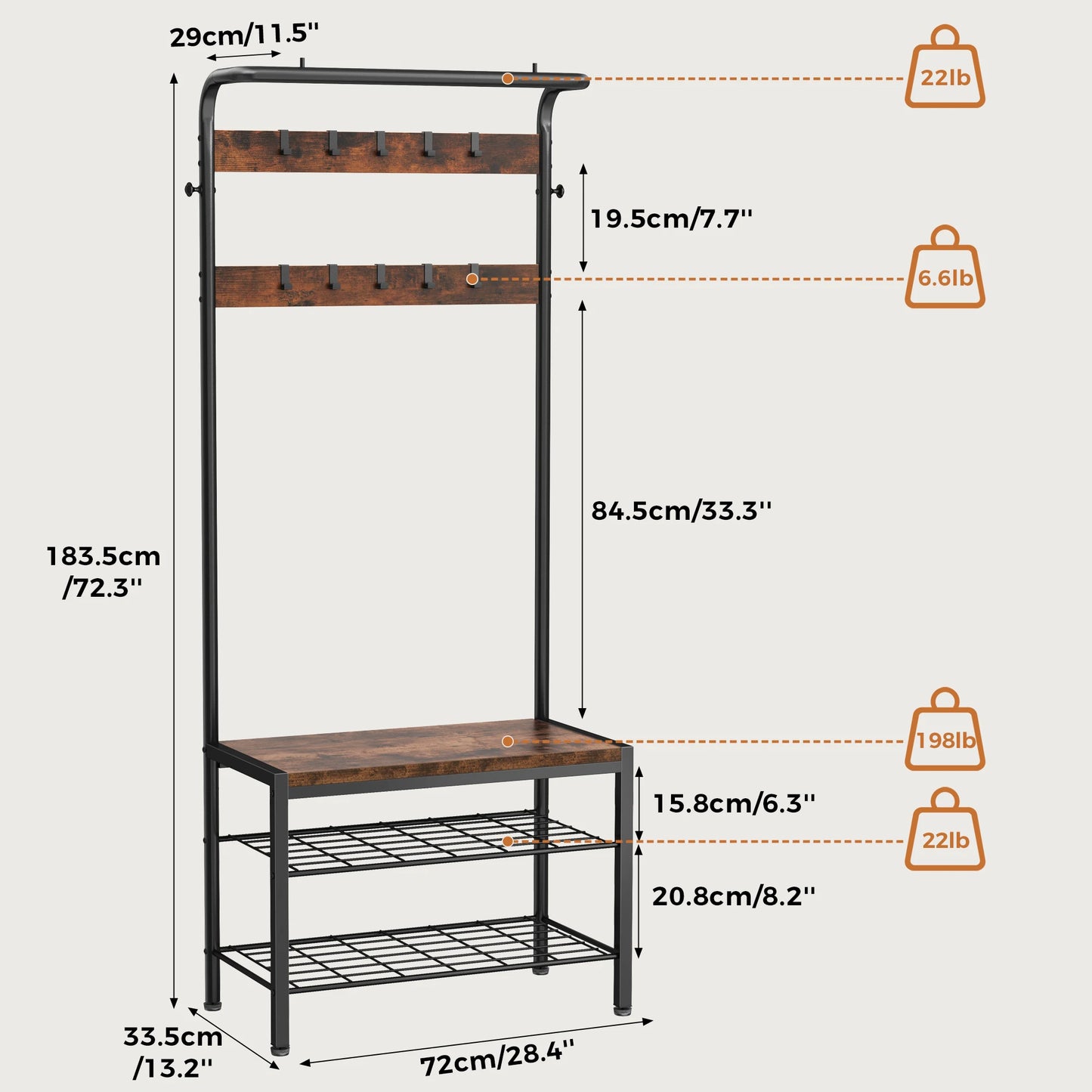 JHK 4-In-1 Coat Rack With Shoe Bench Storage Organization