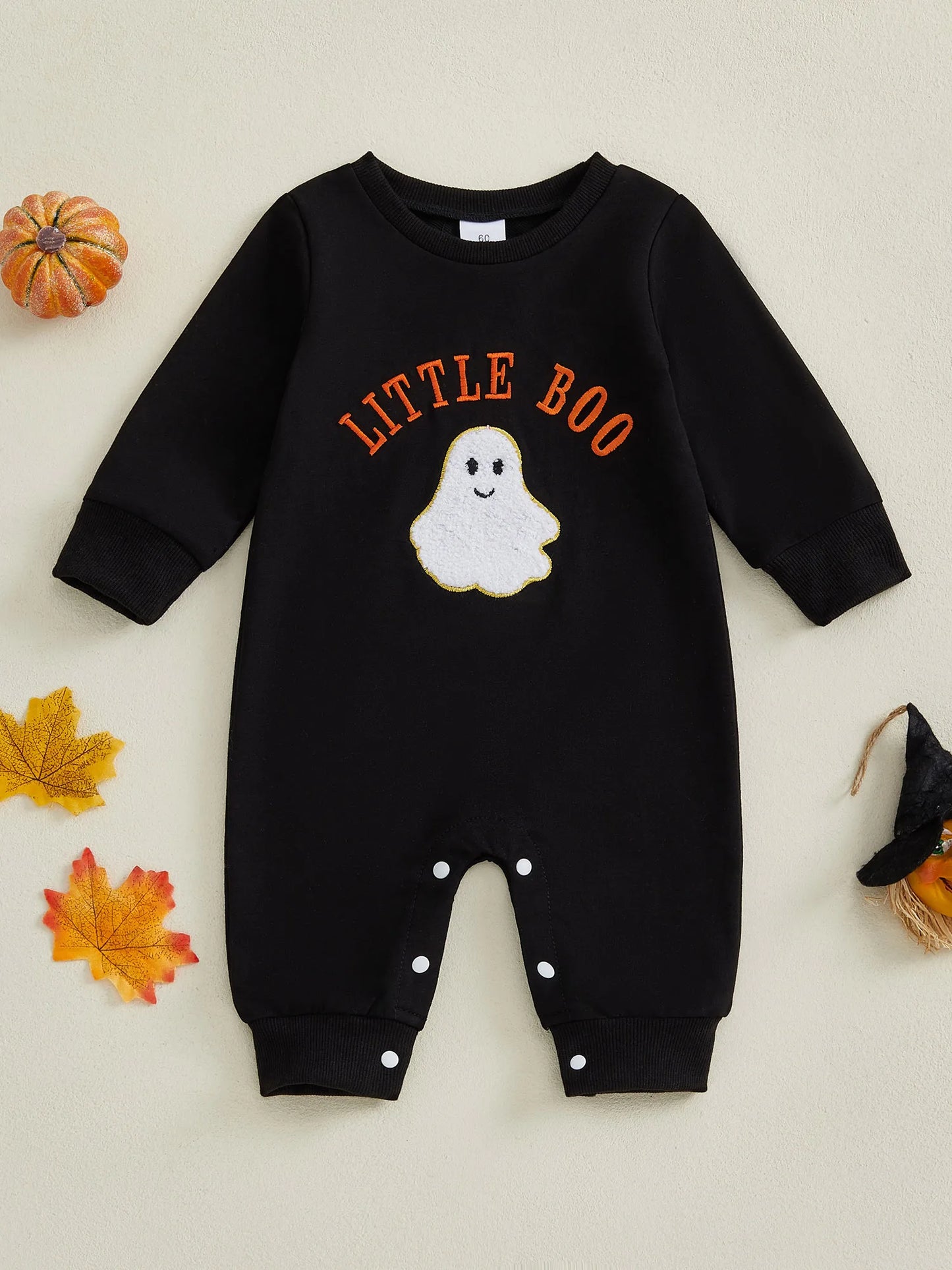 Toddler Halloween Pumpkin Print Long Sleeve Bodysuit Romper