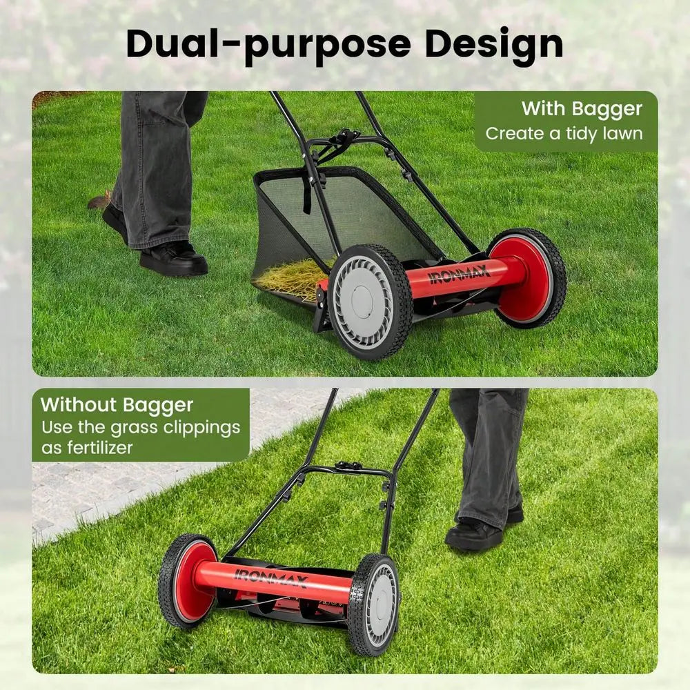 XMSJ Push Lawn Mower With 5 Blade Removable Grass Catcher