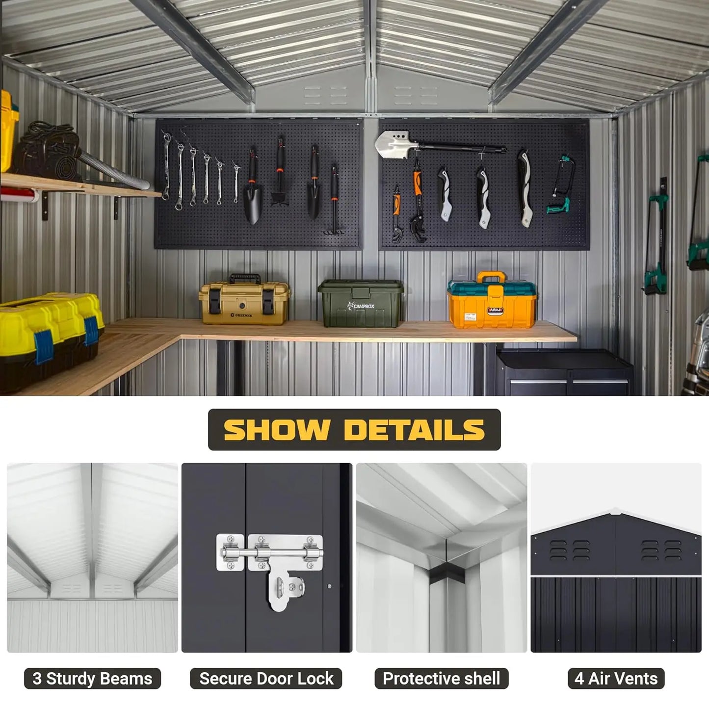Metal Outdoor Storage Shed With Waterproof Reinforced Frame