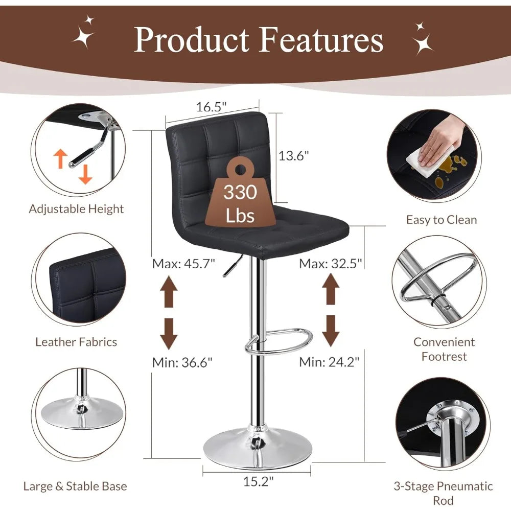 HUANZHUANG Set Of 4 Adjustable Swivel PU Leather Bar Stools