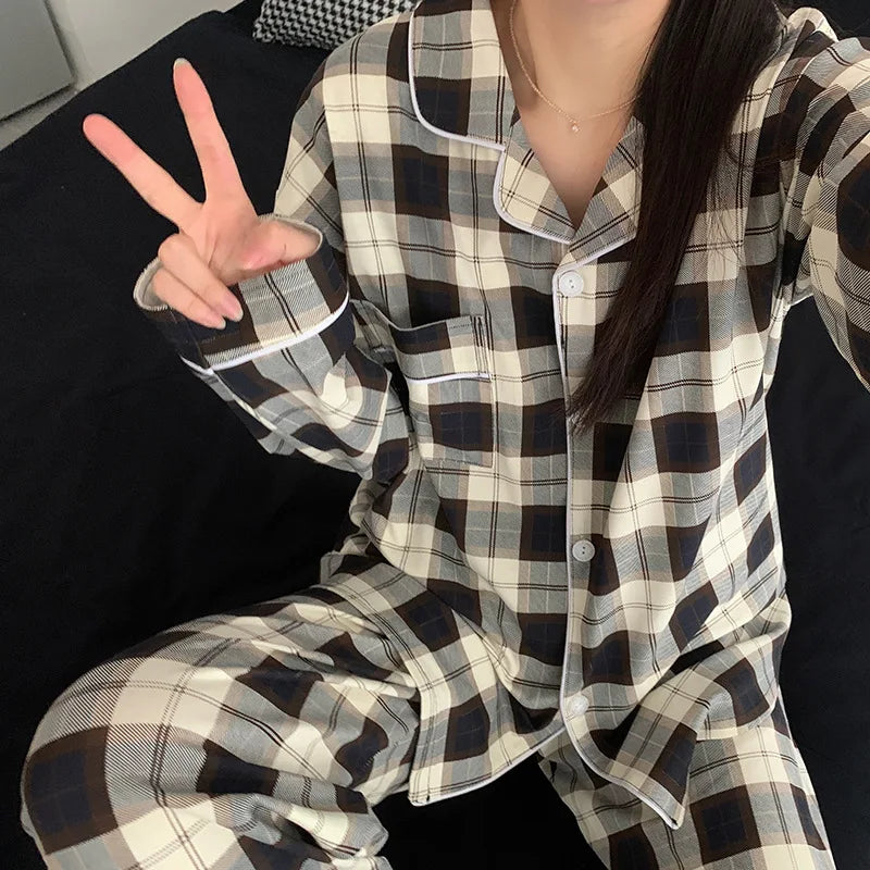 Korean Style Long Sleeve Pajama Set For Women Sleepwear Homewear