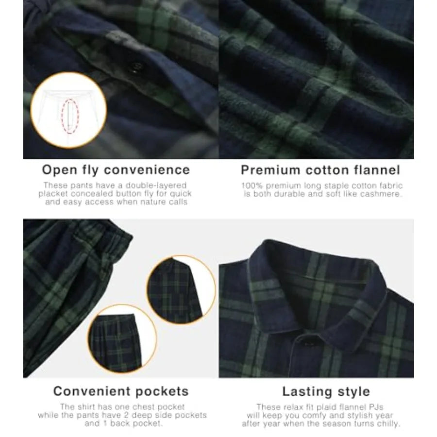 Men's Plaid Pajama Set Long Sleeve Top And Pants Sleepwear