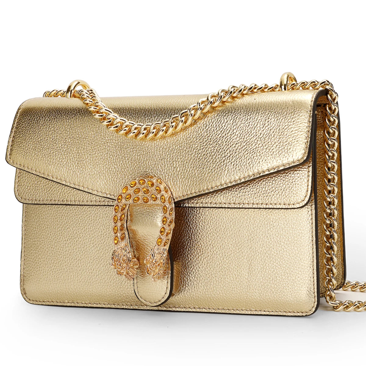 NONECN Genuine Leather Crossbody Bag For Women With Chain