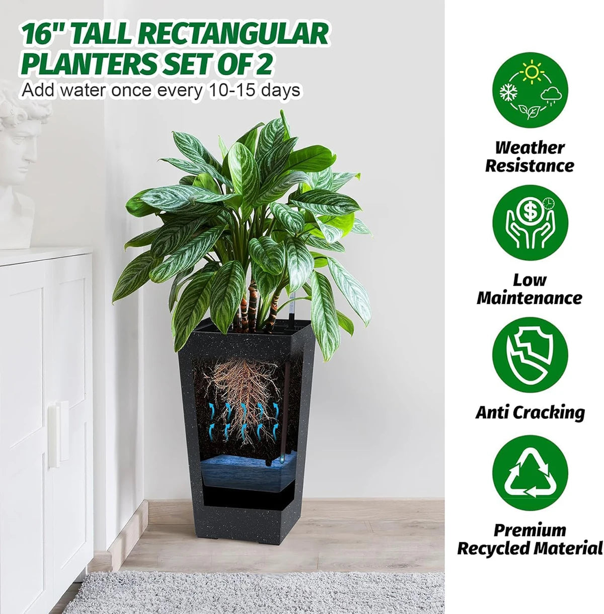 TWISTER.CK Rectangular Planters Set of 2 With Drainage Holes