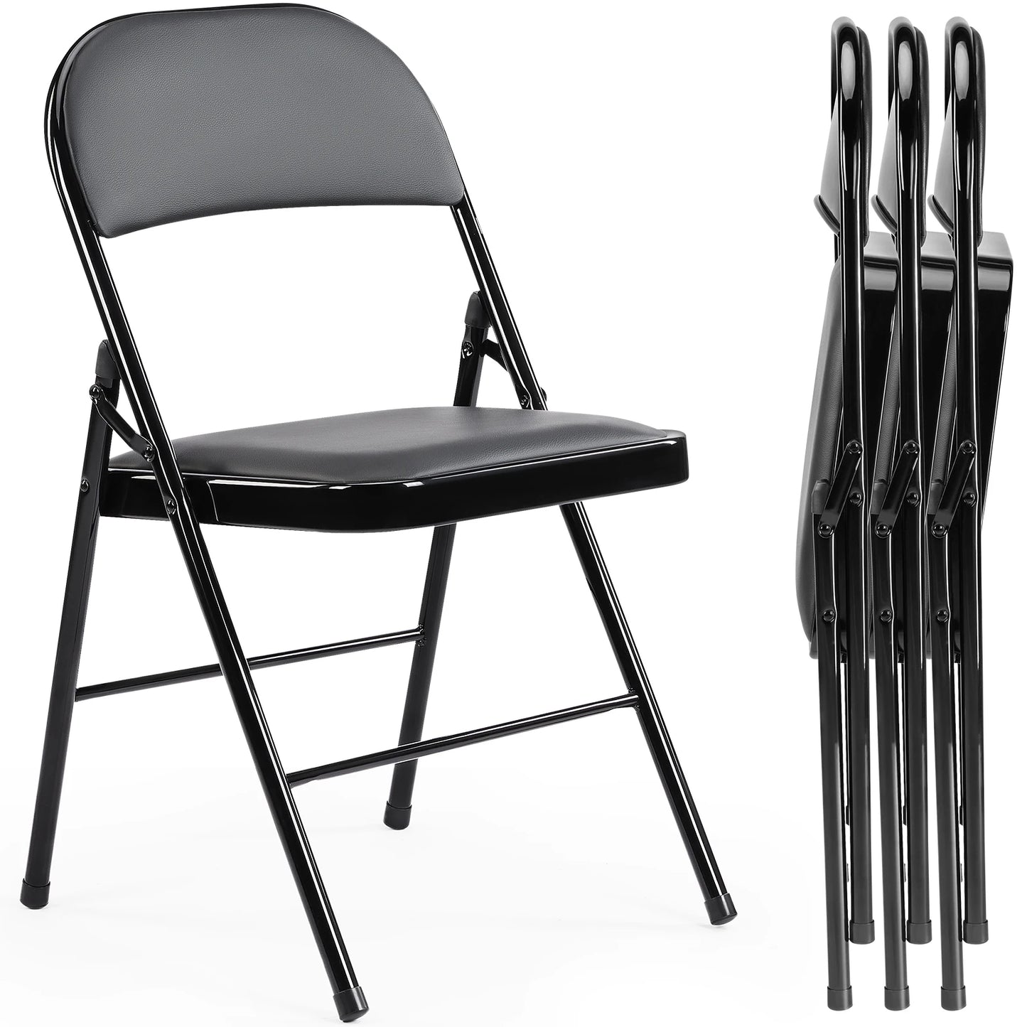 JHK Leather Padded Folding Chairs 4 Pack For Home Office