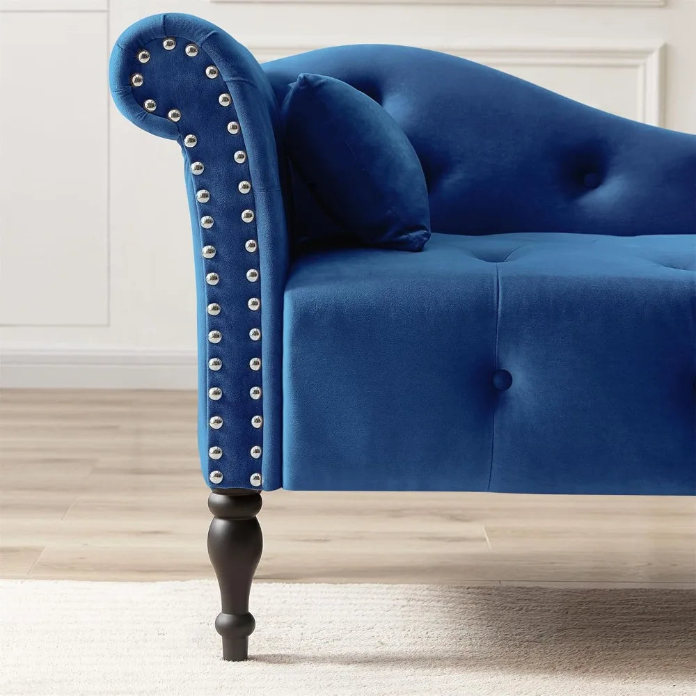 Huanzhuang Modern Velvet Upholstered Chaise Lounge With Button Tufting And Solid Wood Legs