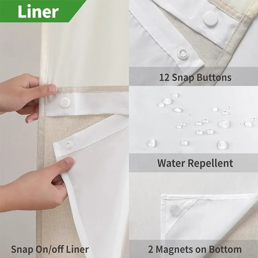 No Hooks Polyester Textured Shower Curtain With Snap-In Fabric Liner