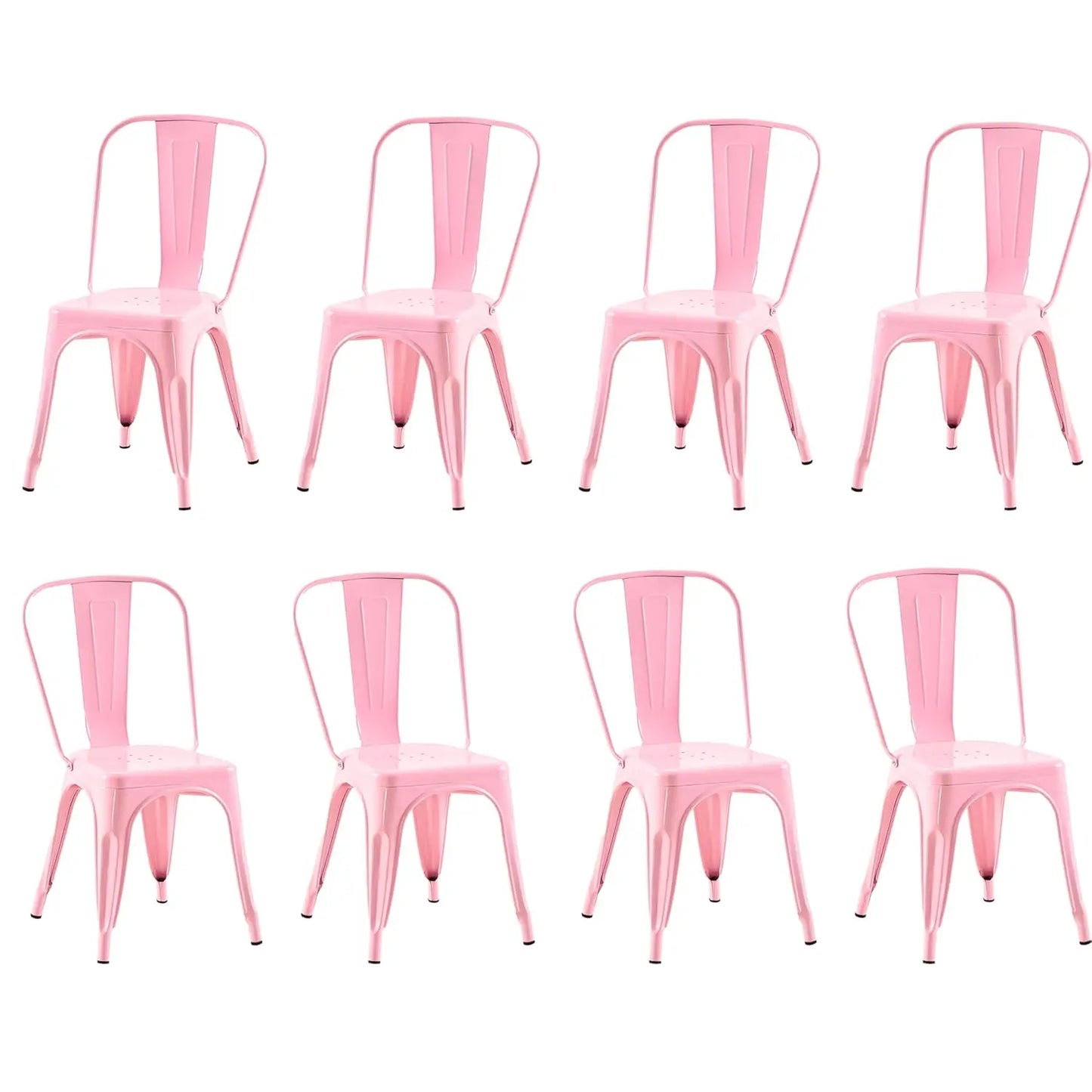 Industrial Metal Dining Chairs Set Of 8 Stackable High Back