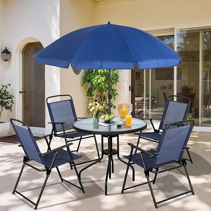 Six Piece Folding Patio Dining Set With Outdoor Umbrella