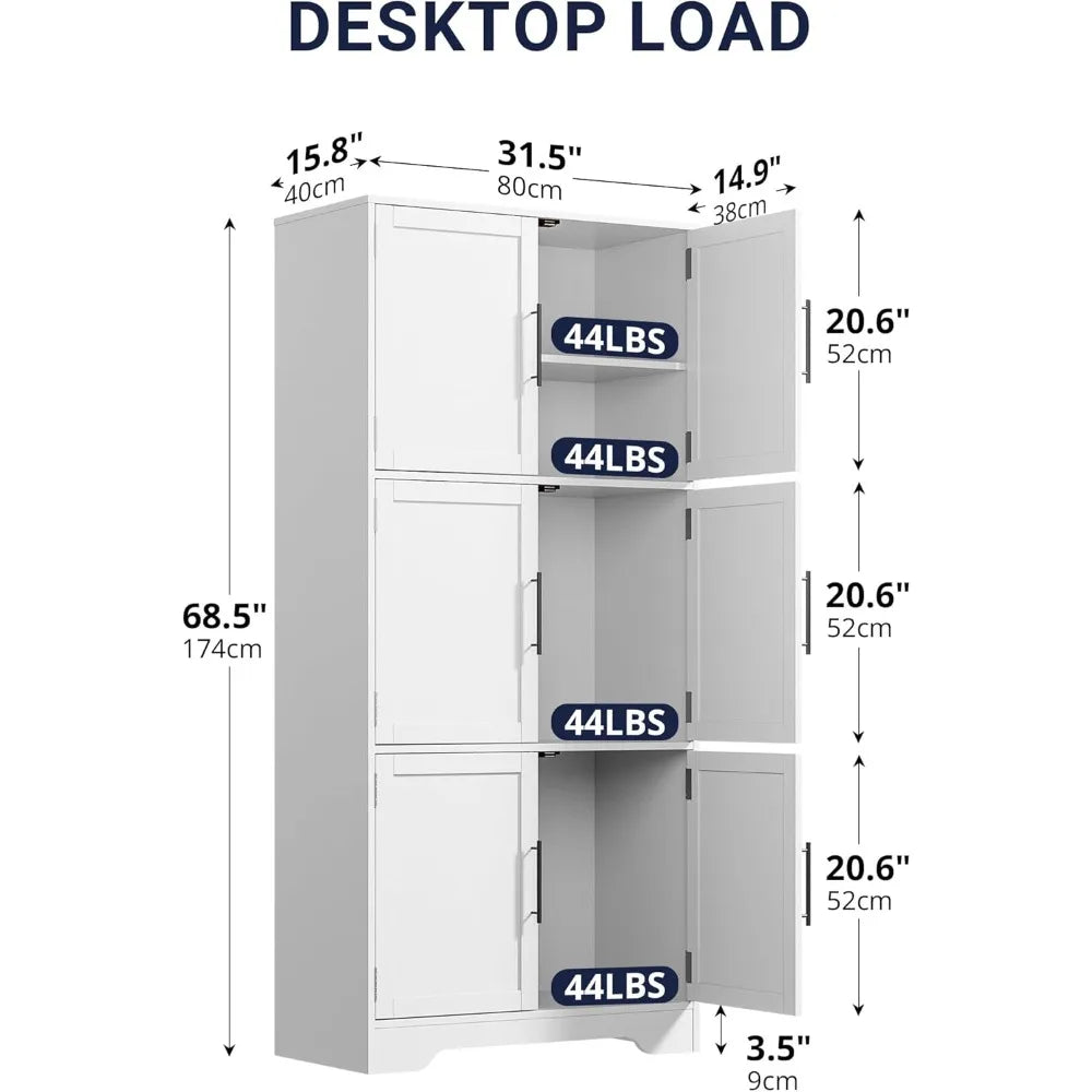 Color Six-Door Kitchen Pantry Cabinet With Shelves
