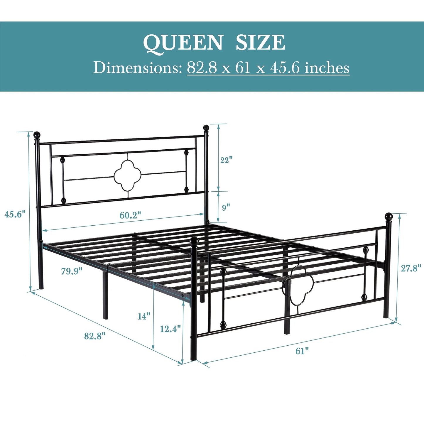 Hoomic Vintage Victorian Platform Bed Frame With Wrought Iron Headboard