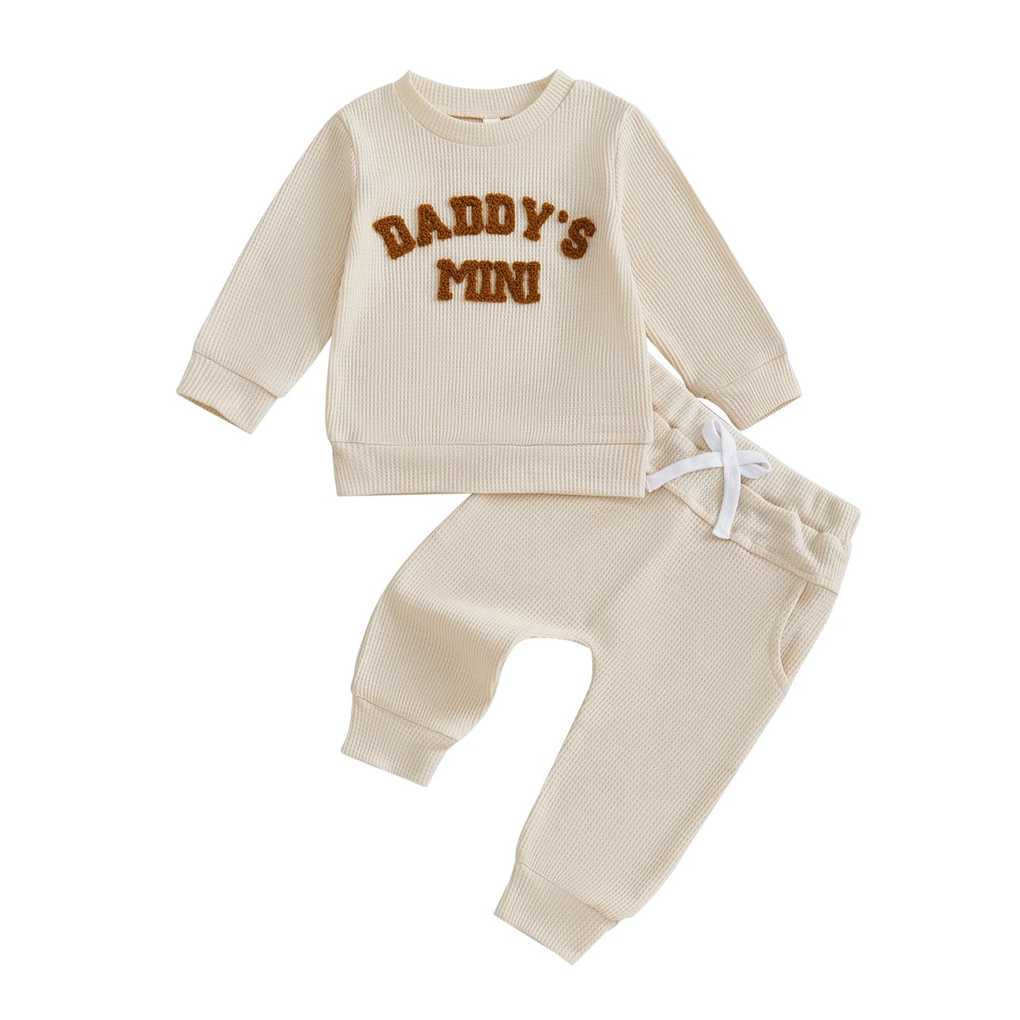 Toddler Boy Autumn Waffle Set Embroidered Letters 2 Piece Outfit