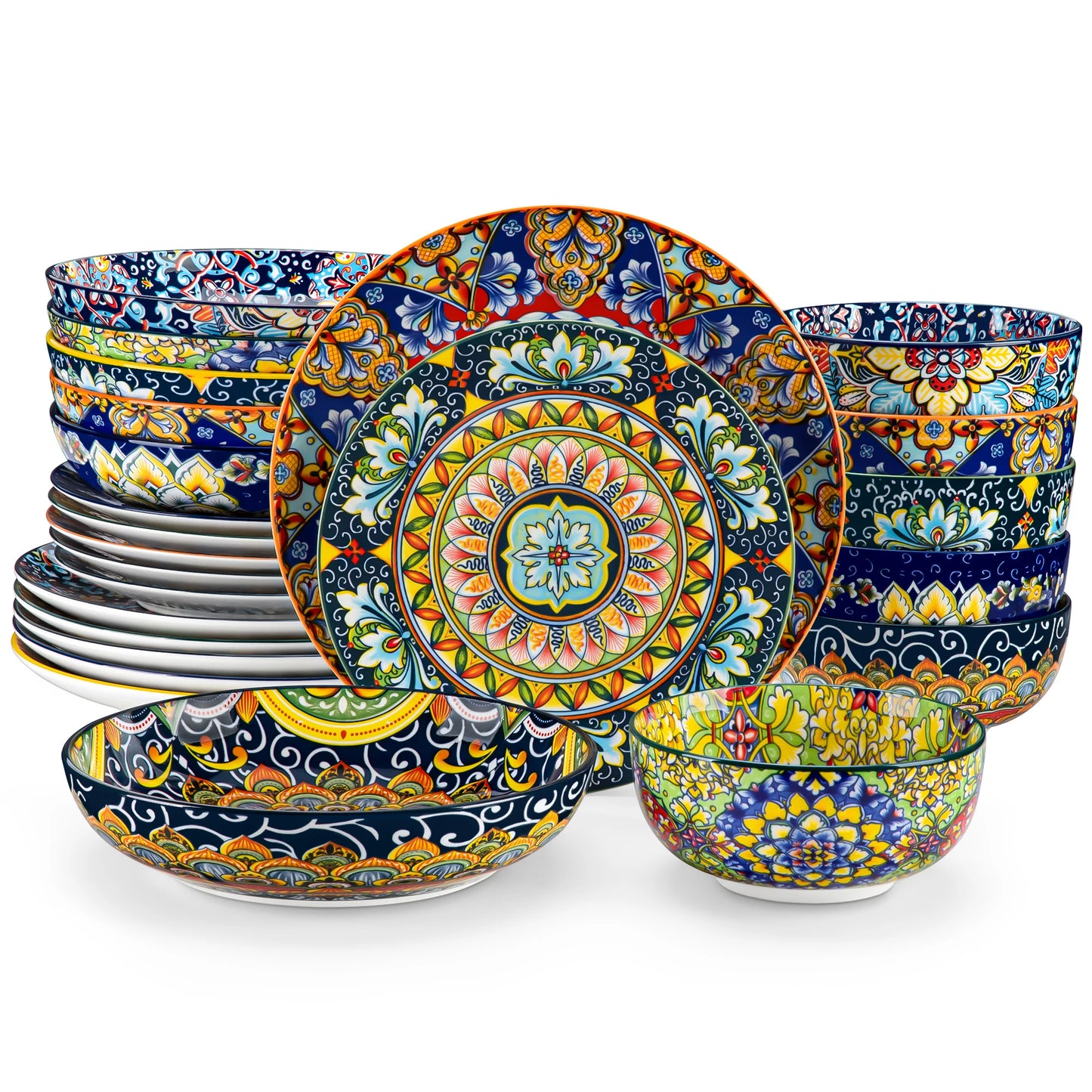 MALACASA Bohemian Porcelain Dinnerware Set 24-Piece