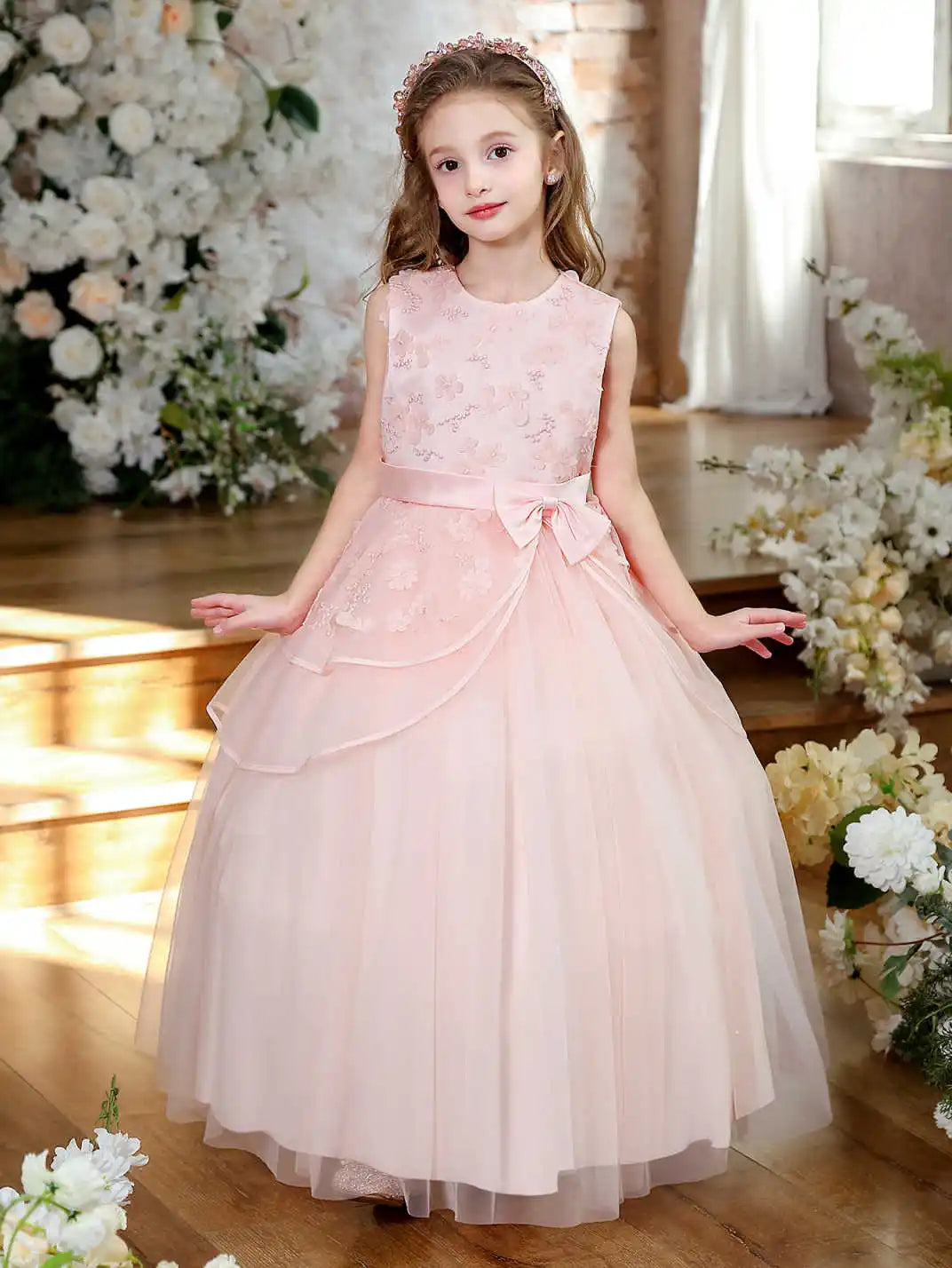 NONECN Lace Bridesmaid Dress For Girls Elegant Tulle Ball Gown