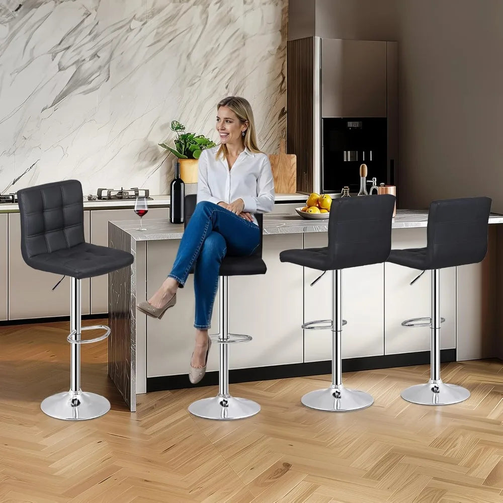 HUANZHUANG Set Of 4 Adjustable Swivel PU Leather Bar Stools