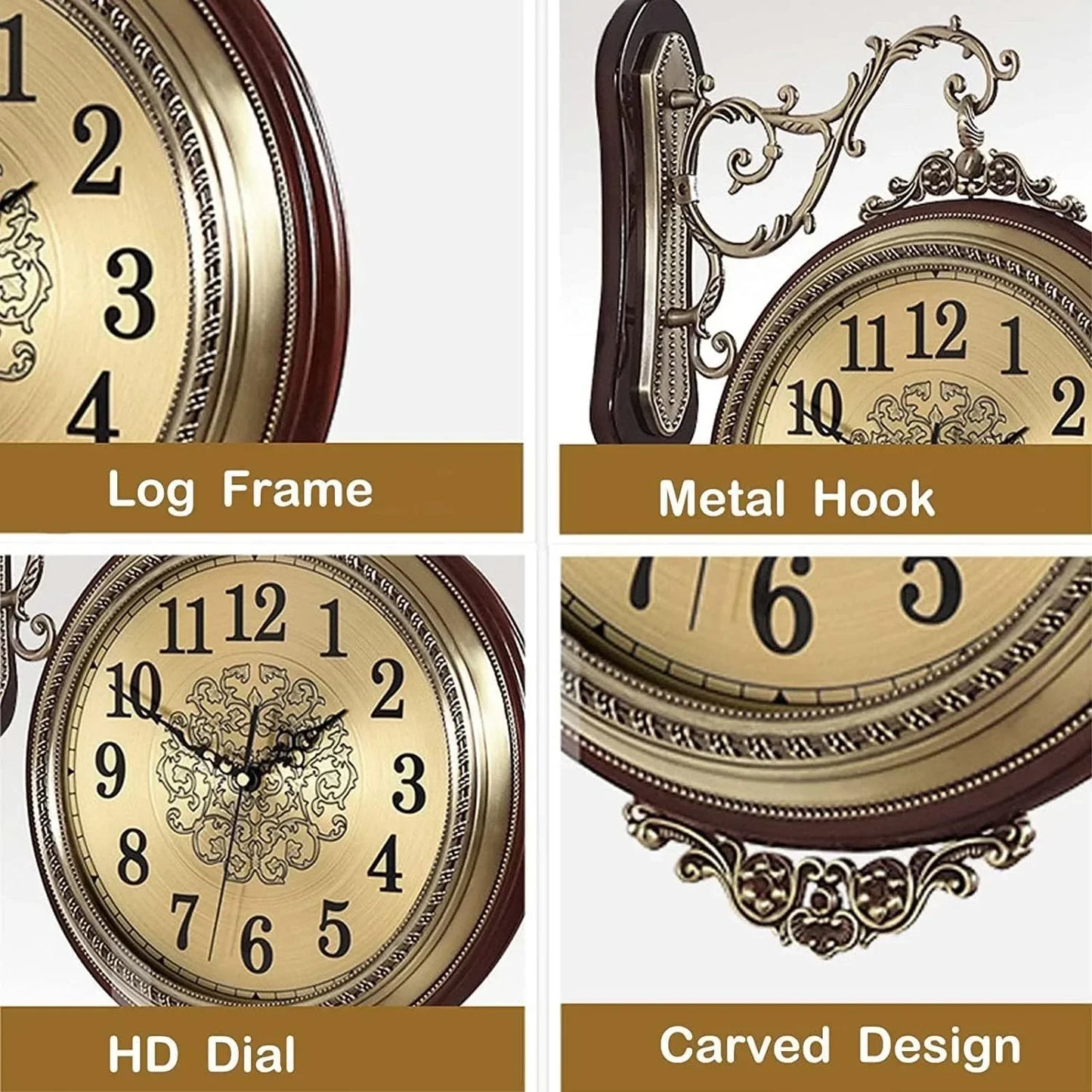 Double Sided European Style Alloy Wall Clock Silent NonTicking