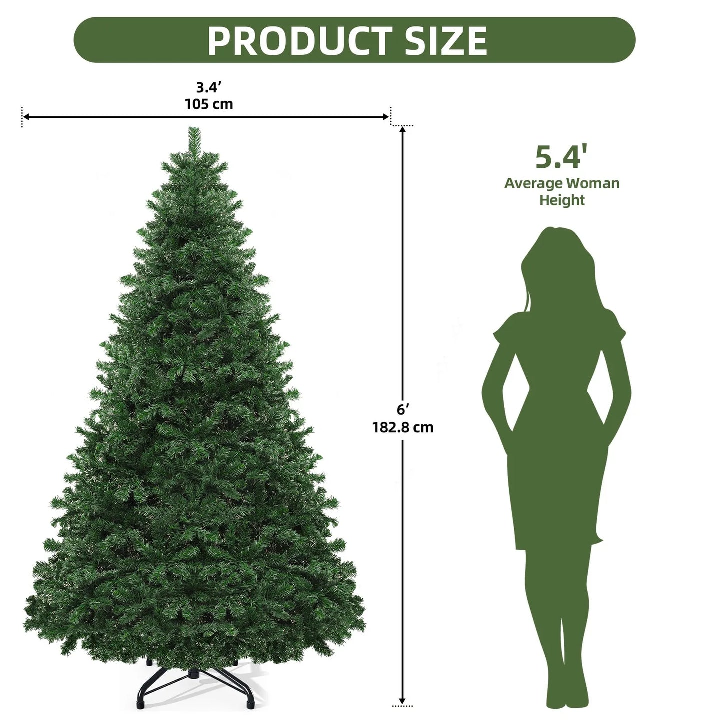Artificial Pine Christmas Tree With Foldable Base And Metal Hinges