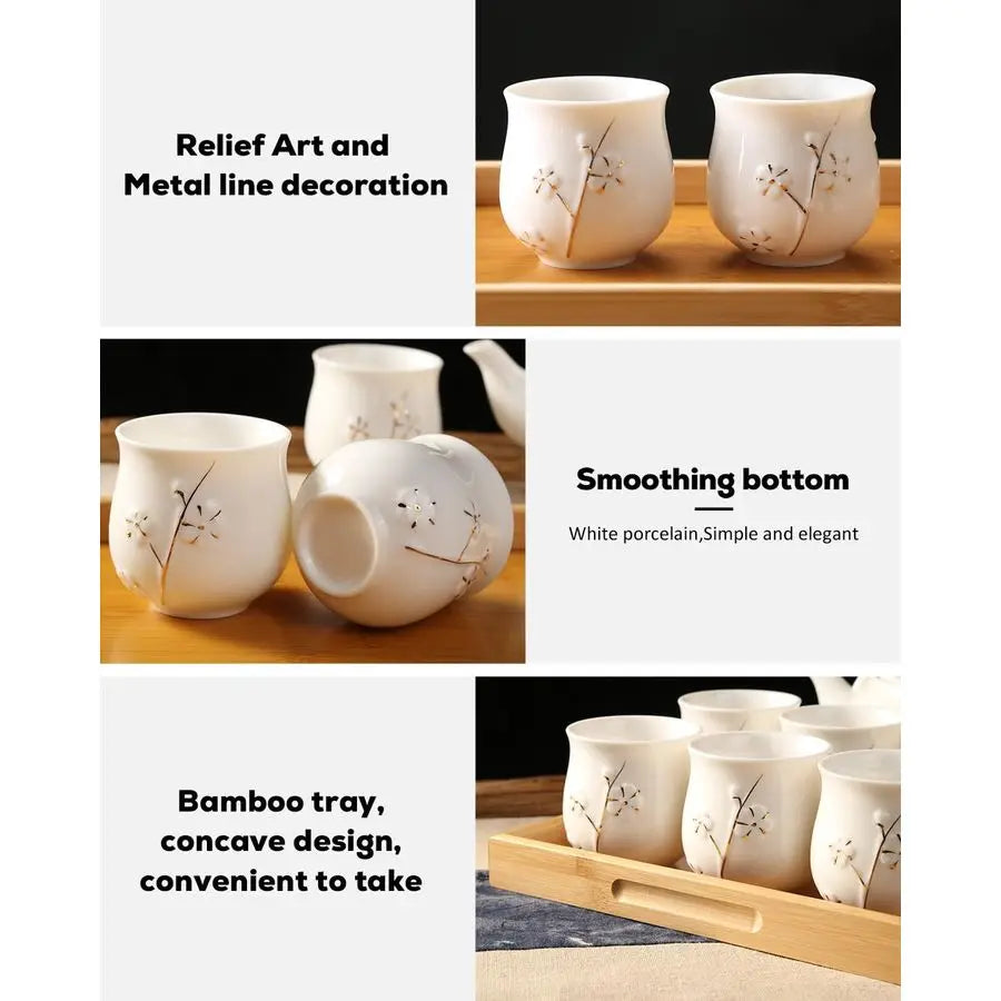 Porcelain Tea Set With Teapot Cups Tray Infuser Elegant Craftsmanship