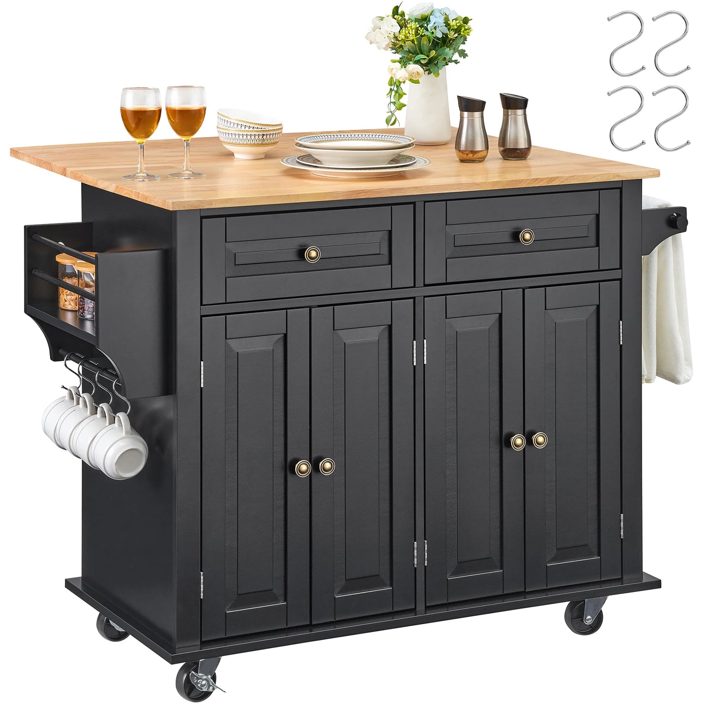 SucceBuy Kitchen Island Cart With Storage Cabinet and Drop Leaf