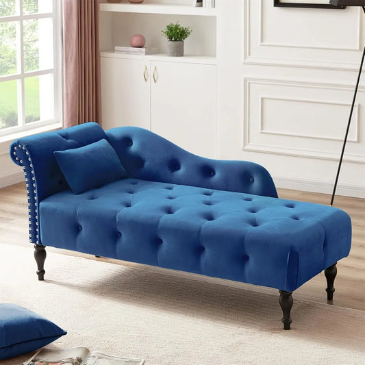 Huanzhuang Modern Velvet Upholstered Chaise Lounge With Button Tufting And Solid Wood Legs
