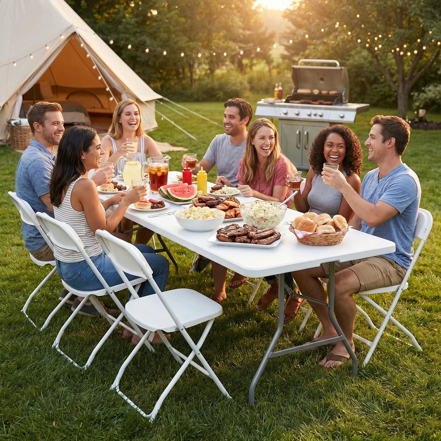 JHK Portable Folding Table With Carry Handle For Camping