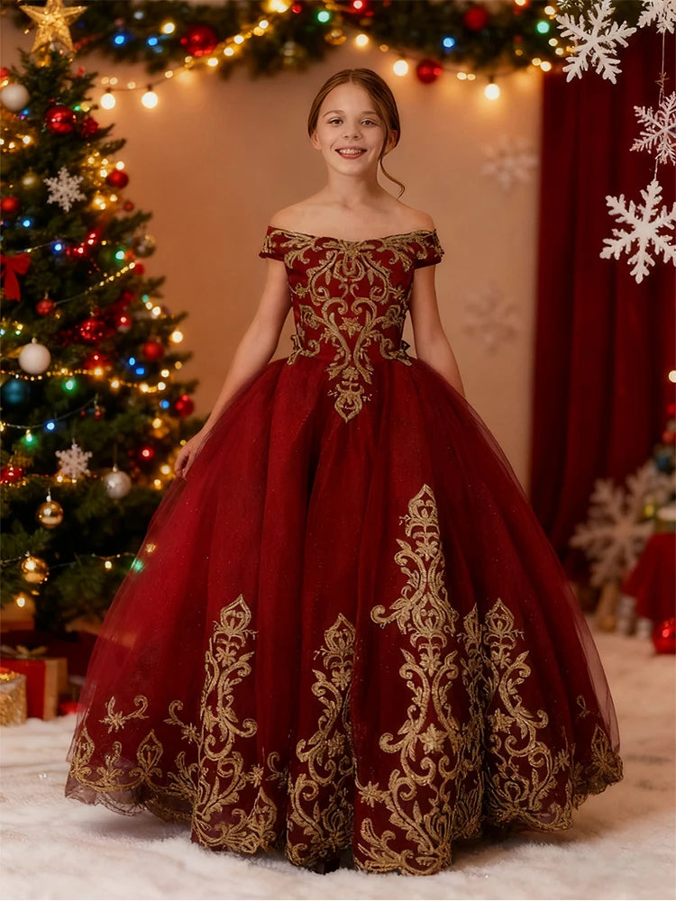 Fluffy Ball Gown For Girls Autumn Winter Princess Party Dress