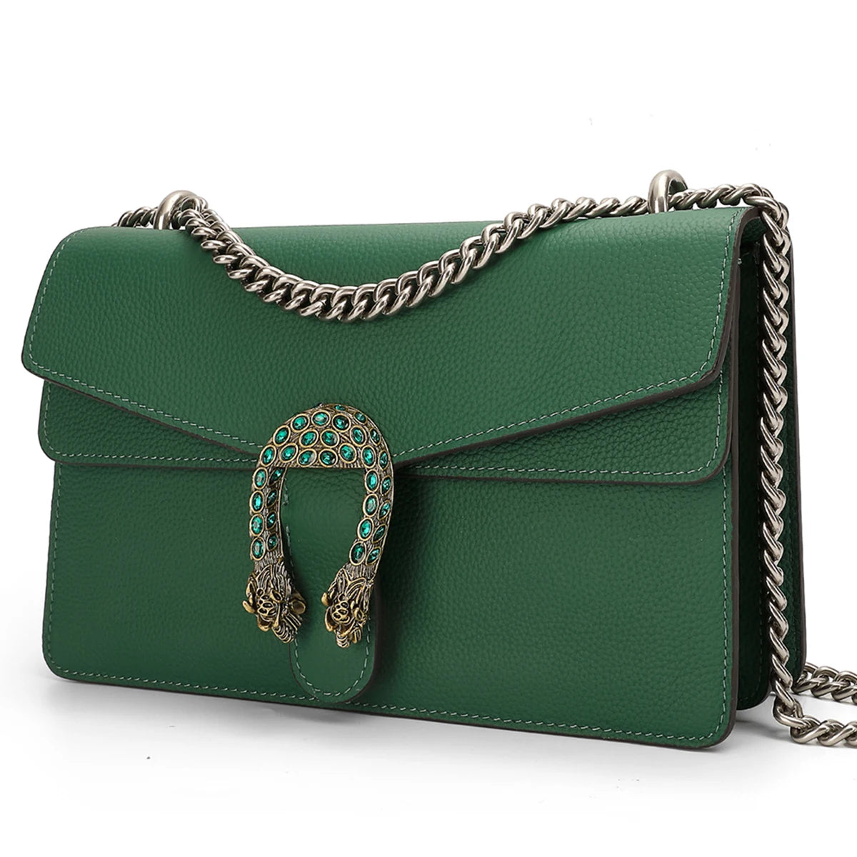 NONECN Genuine Leather Crossbody Bag For Women With Chain