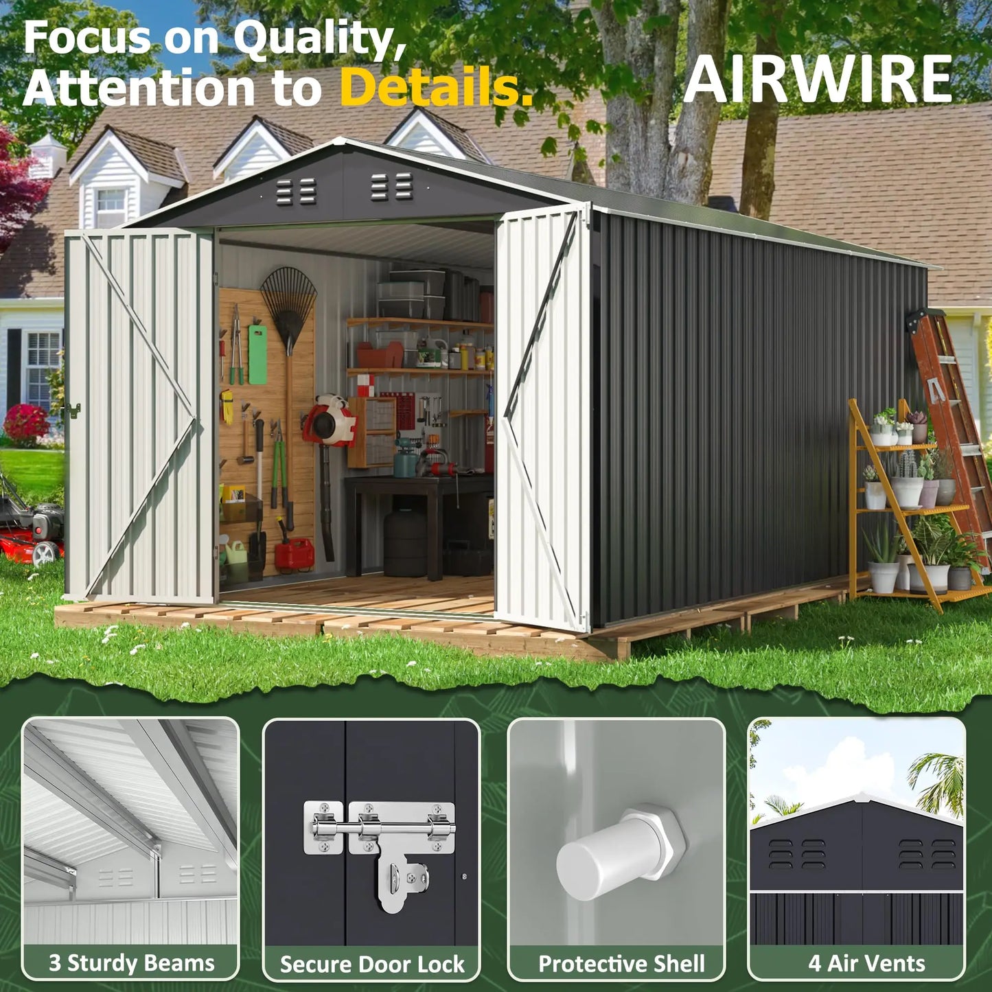 Polar Aurora Outdoor Waterproof Metal Storage Shed With Upgraded Frame