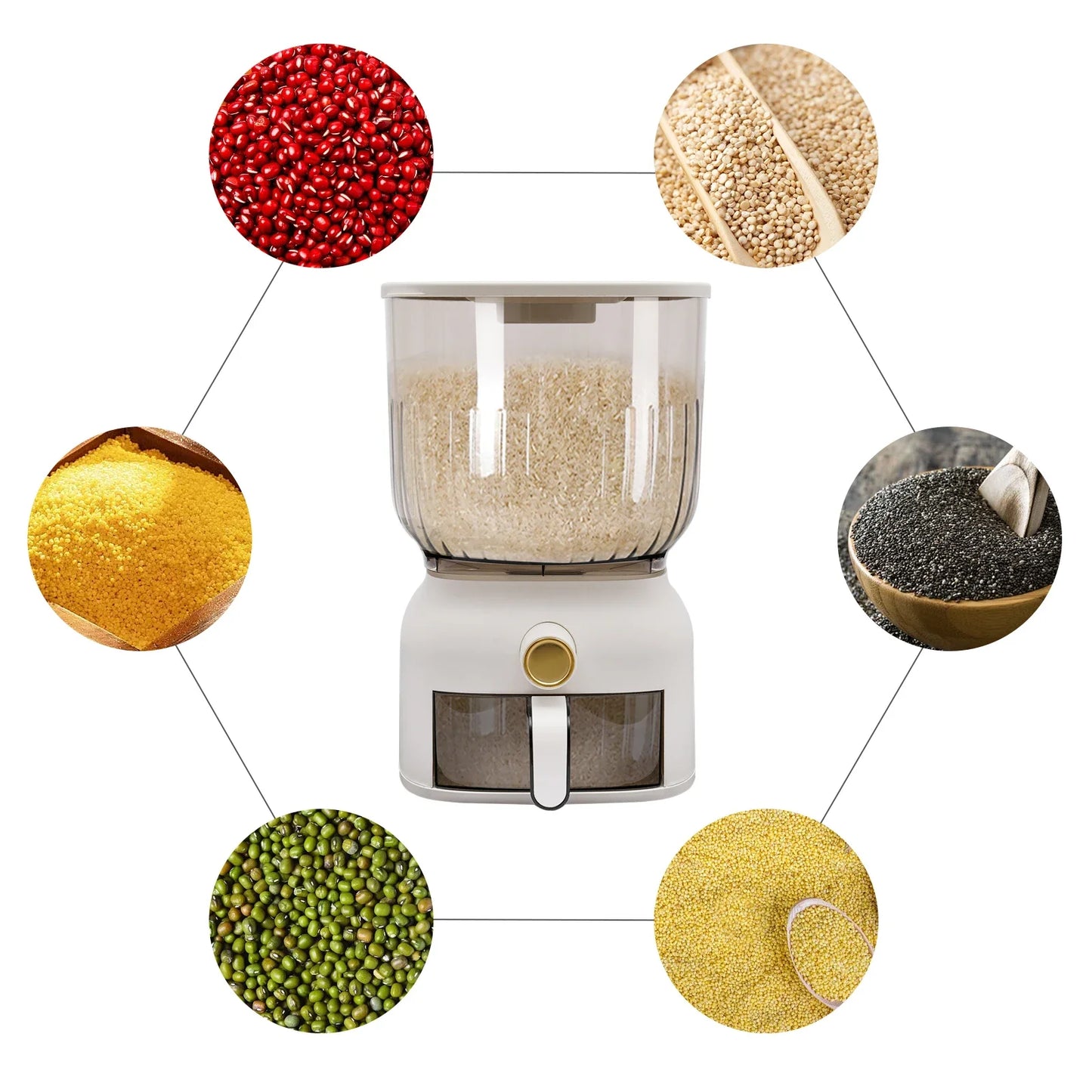 Rice Dispenser And Grain Storage Container With Rice Cup