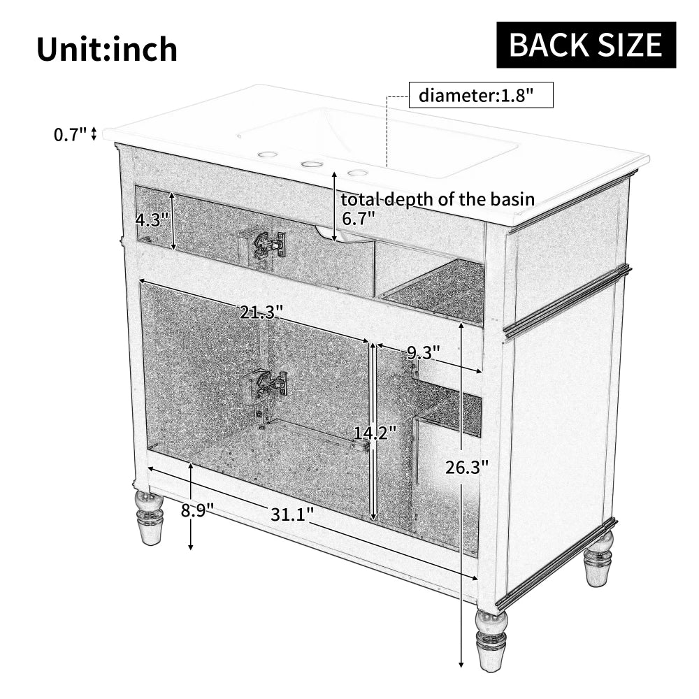LWO Bathroom Vanity With Sink Cabinet Solid Frame MDF