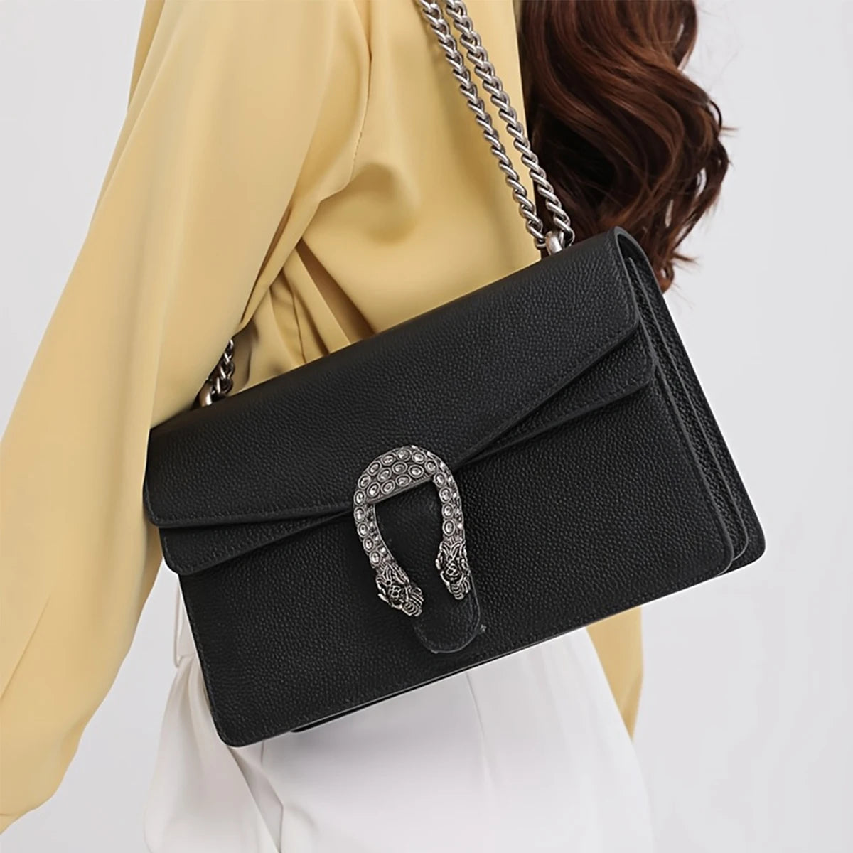 NONECN Genuine Leather Crossbody Bag For Women With Chain