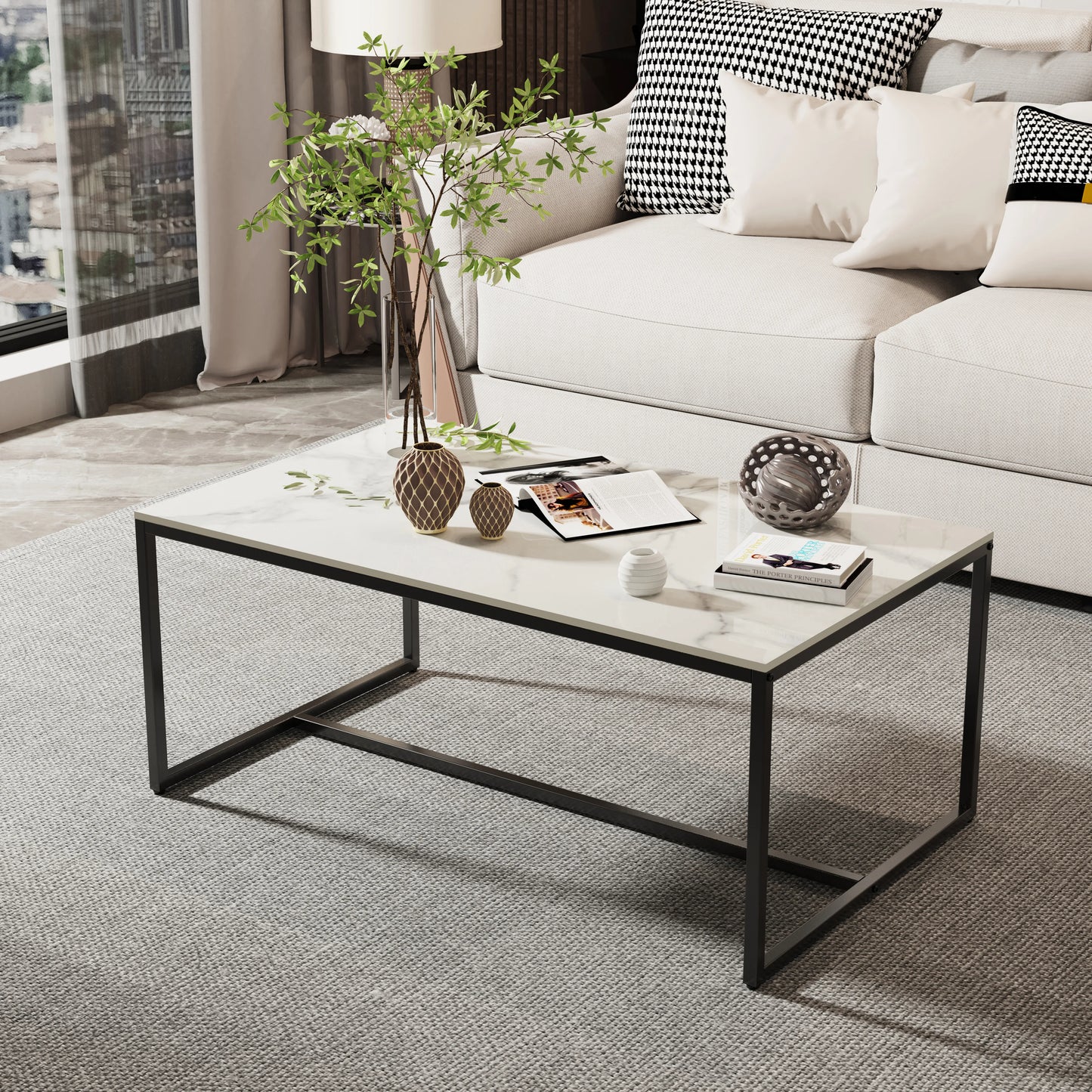 Wisfor Sintered Stone Coffee Table With Black Metal Frame