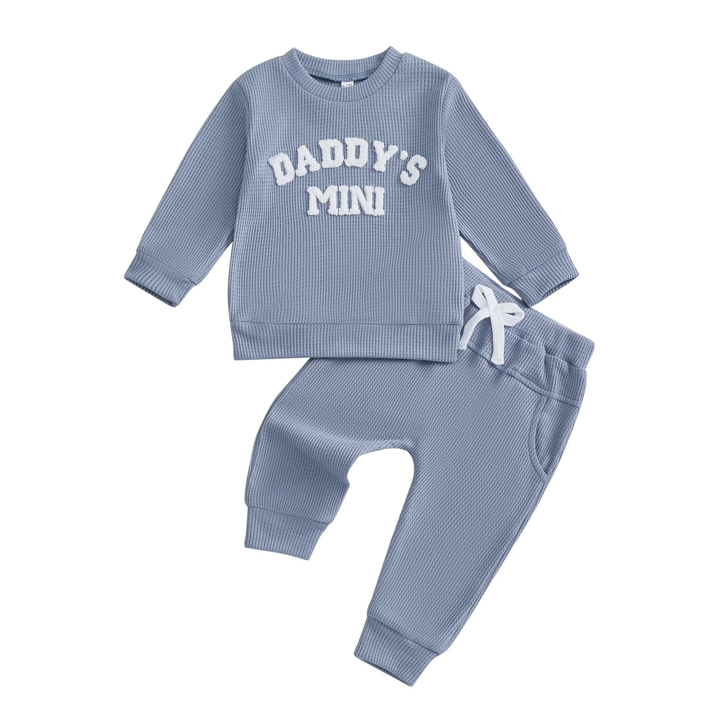 Toddler Boy Autumn Waffle Set Embroidered Letters 2 Piece Outfit