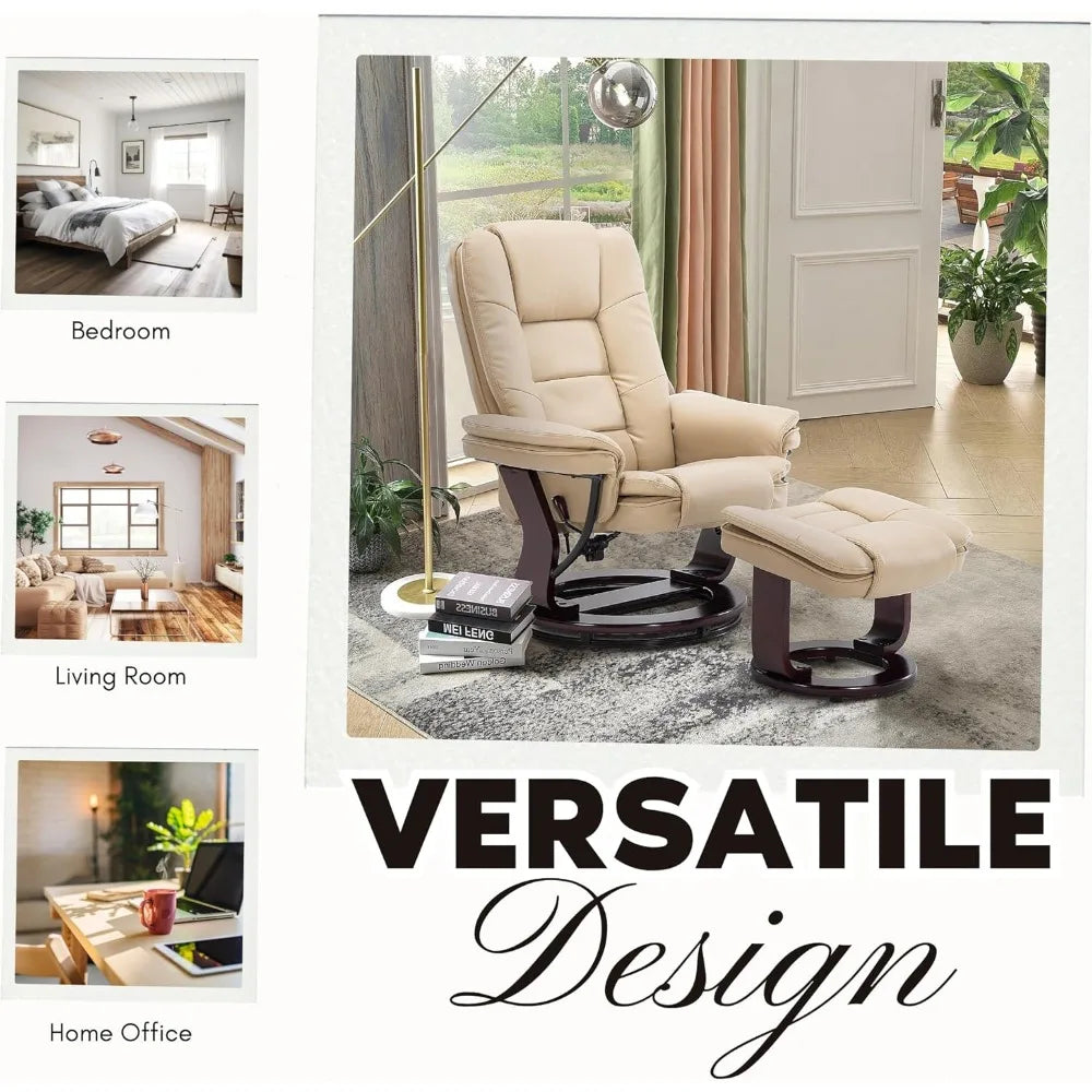 ZHUXIANG Argus Swivel Recliner With Ottoman PremiumPULeatherAndWoodBase Footrest Comfort