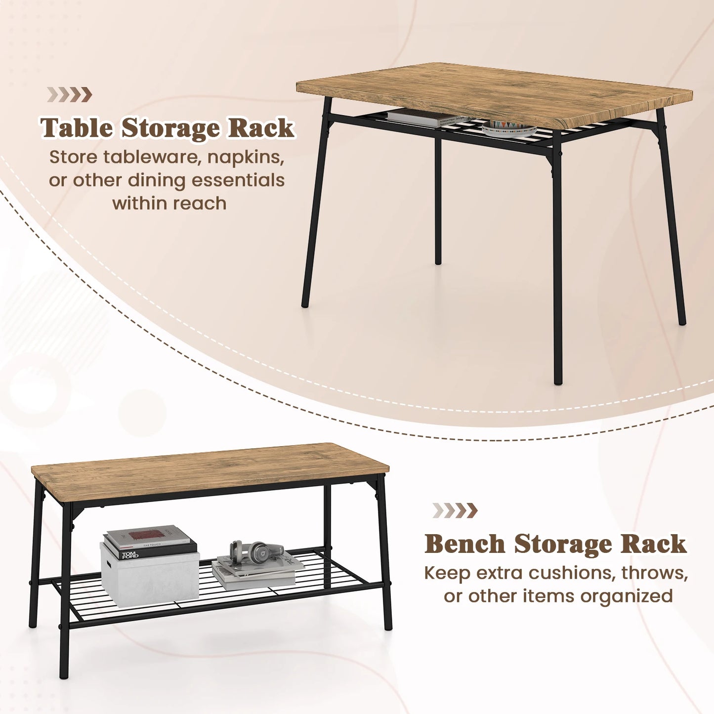 HOMASIS Dining Table Set With Bench And Chairs For Home