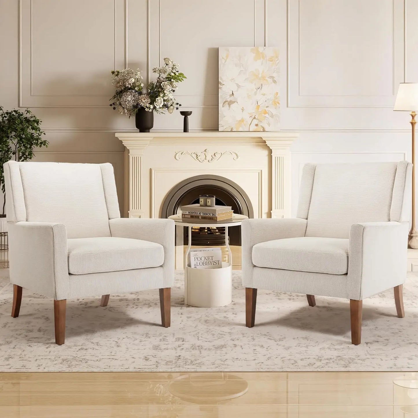 Wingback Accent Chair Set in Velvet with Wood Legs