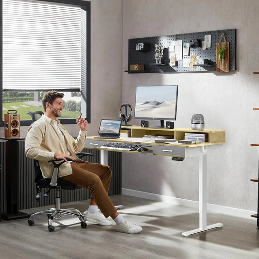 ZHUXIANG Electric Standing Desk With Keyboard Tray And Drawers