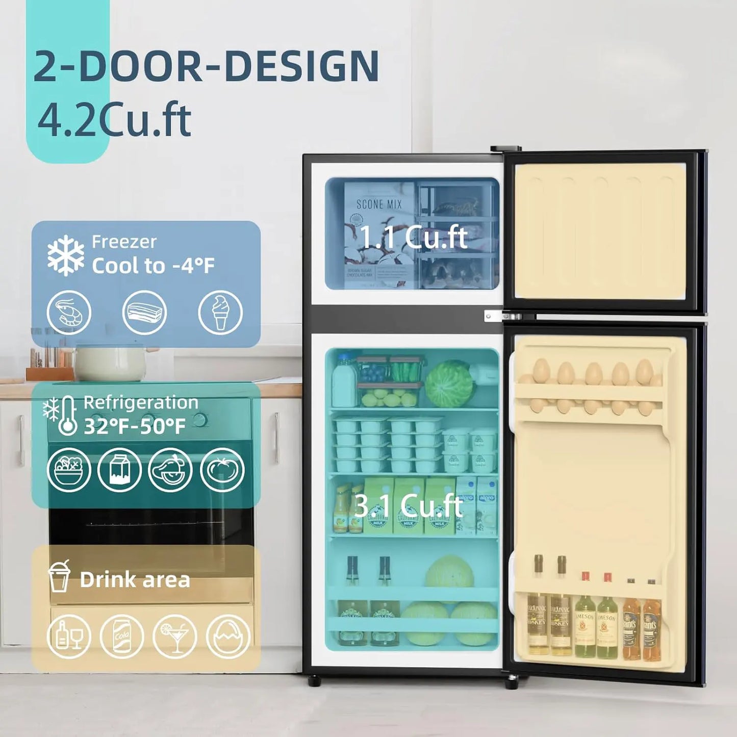 Krib Bling Refrigerator With Freezer For Office And Dorm