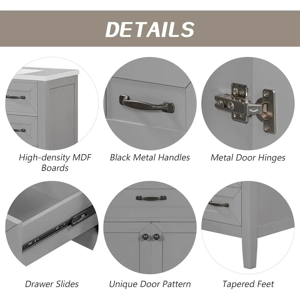 Bathroom Vanity Set With Sink Solid Wood Frame MDF Cabinet