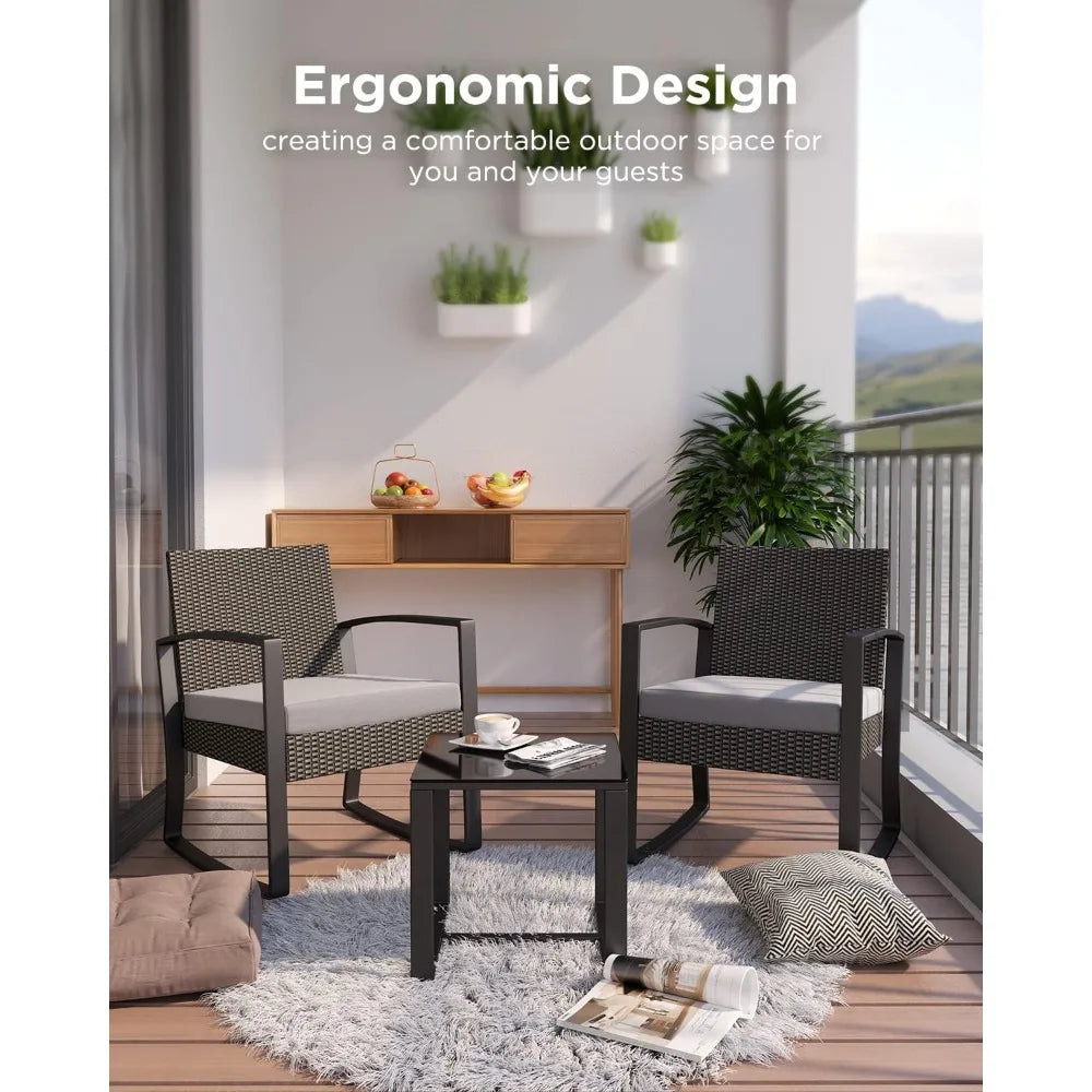 3 Piece Patio Outdoor Rocking Bistro Set With Coffee Table
