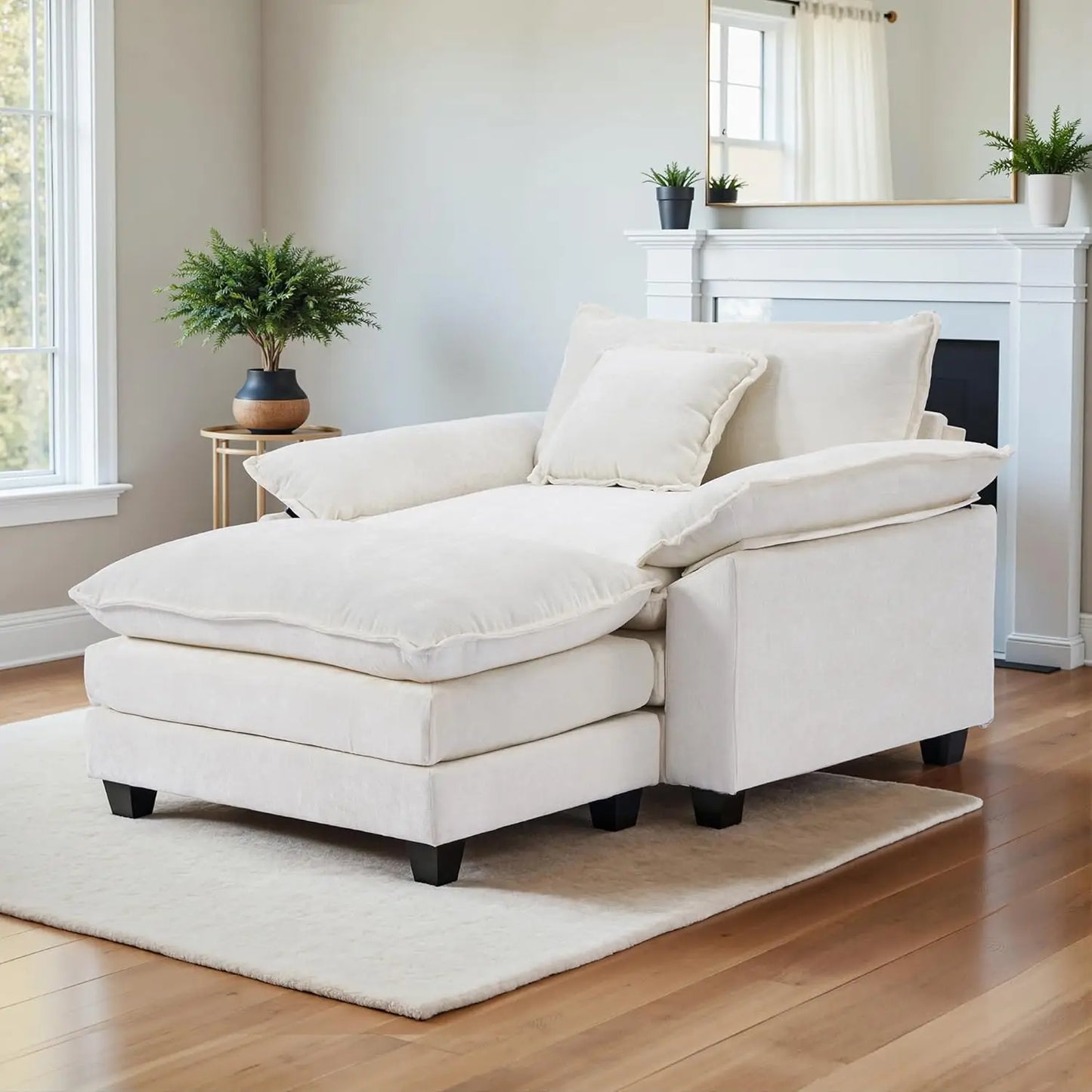 HUANZHUANG Chenille Upholstered Accent Chair With Ottoman For Living Room And Reading