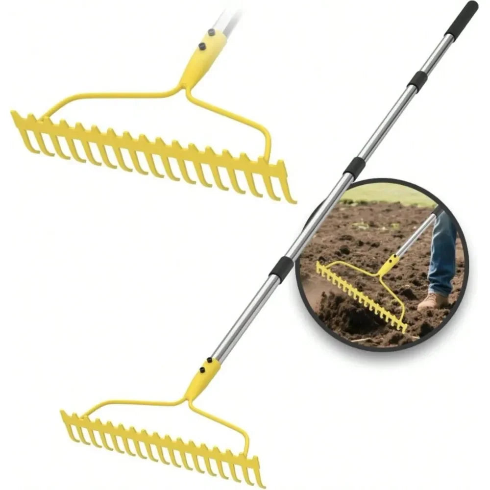 Bow Rake Heavy Duty 17 Tine Metal Rake With Stainless Steel Handle