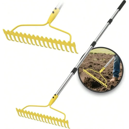 Bow Rake Heavy Duty 17 Tine Metal Rake With Stainless Steel Handle