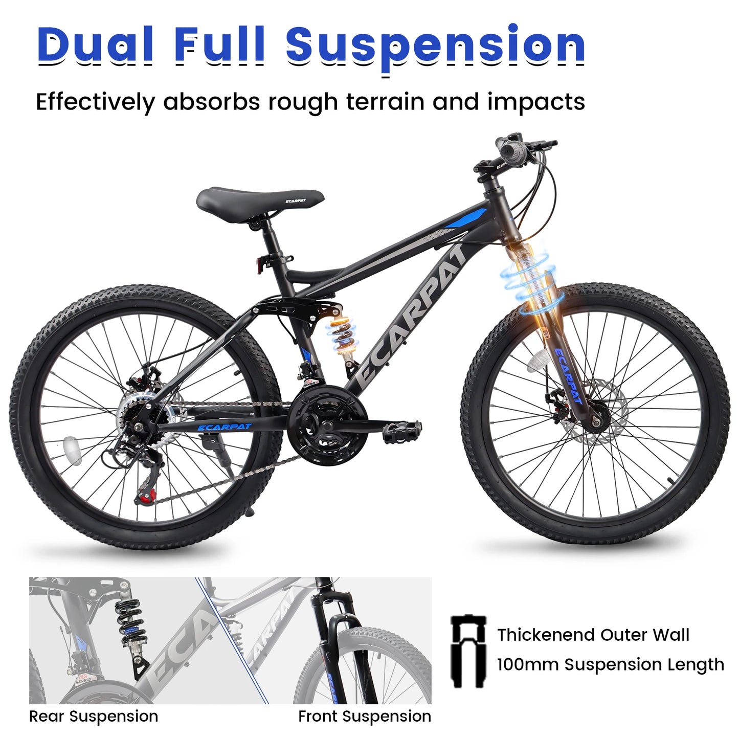 Ecarpat Dual Full Suspension Mountain Bike 21-Speed Disc Brakes
