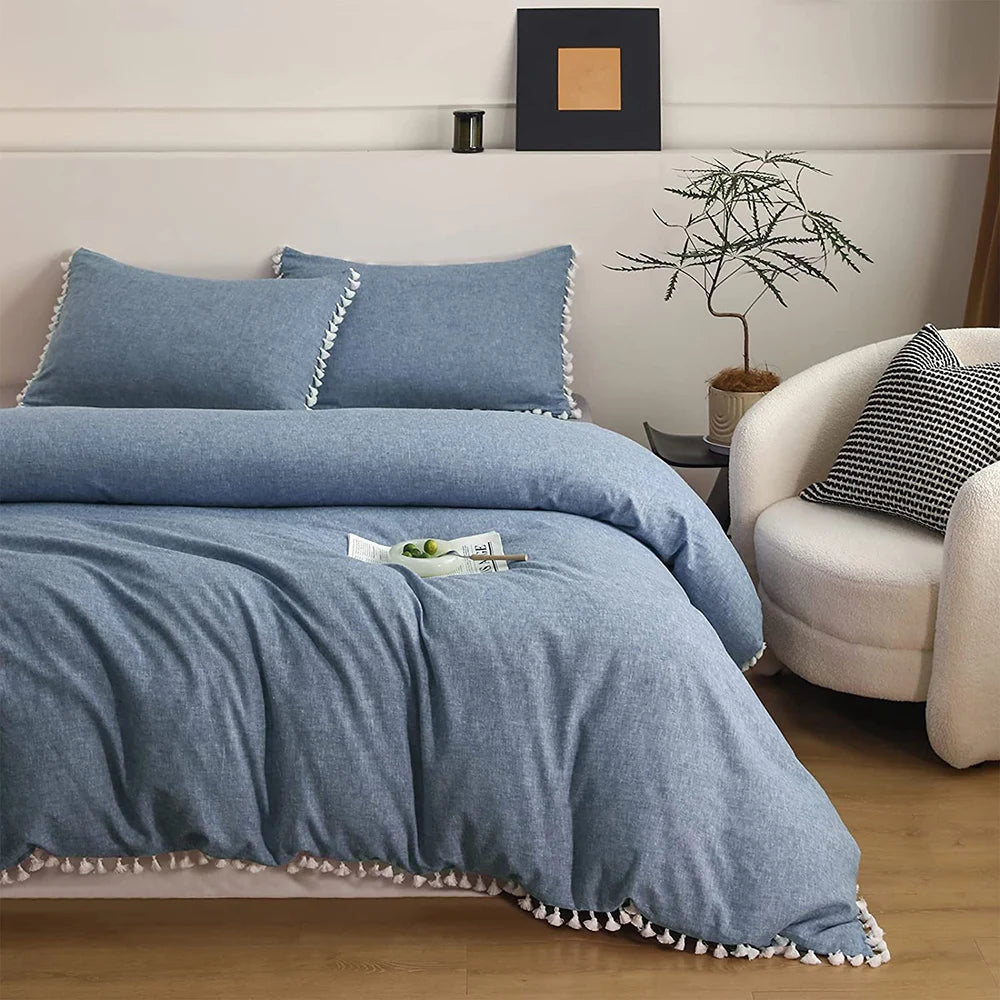 Simple Opulence Boho Linen Cotton Bedding Set With Tassels