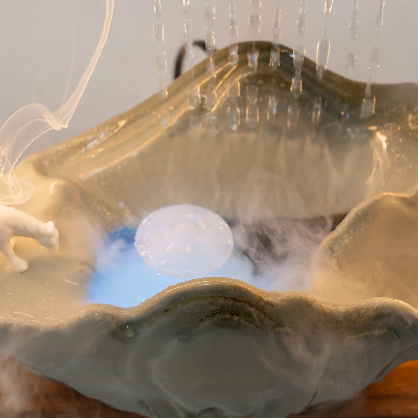 Indoor Tabletop Water Fountain With LED Mist Rockery Feng Shui Decor