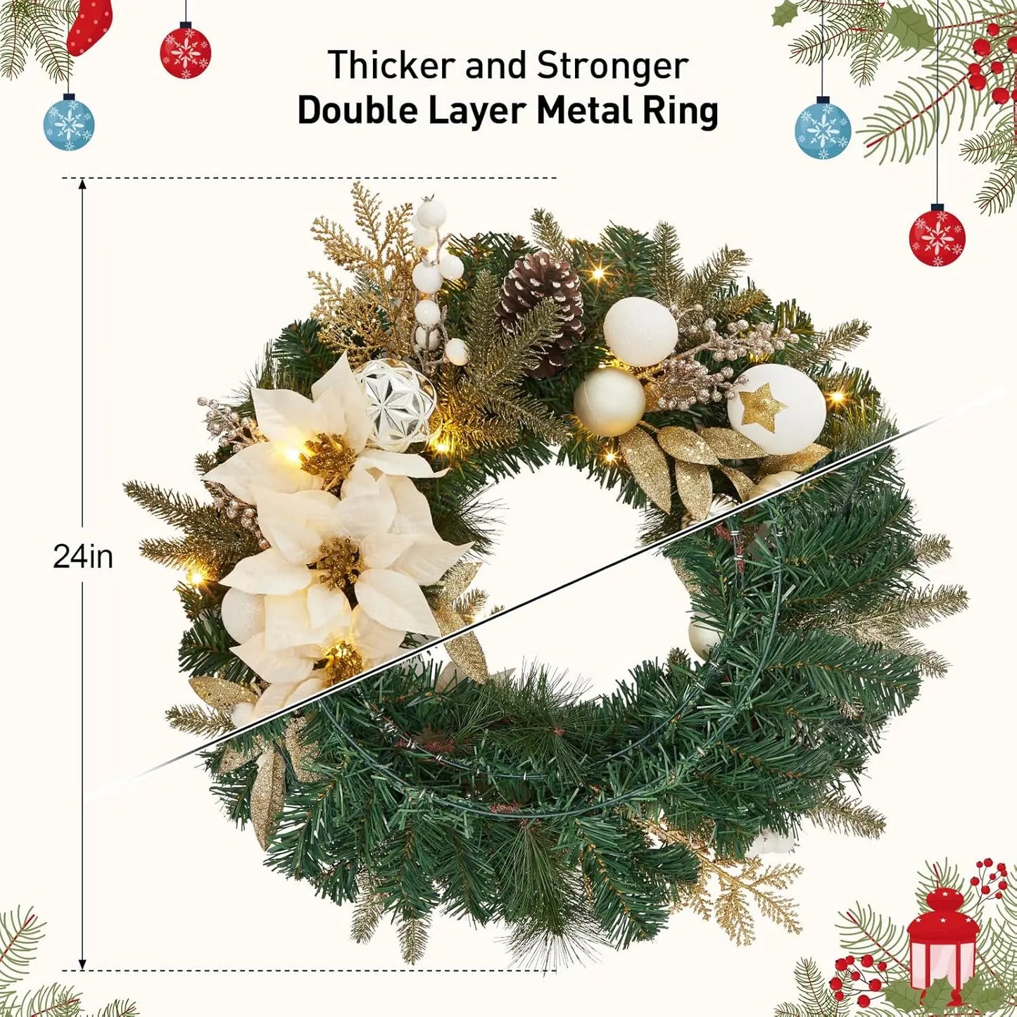 Lighted Christmas Wreath With Timer Battery Operated
