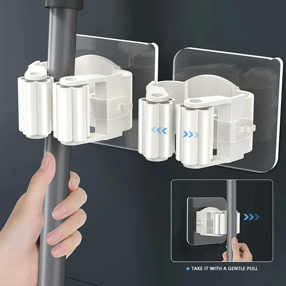 Adhesive Wall Hooks Mop Rack Broom Hanger Organizer